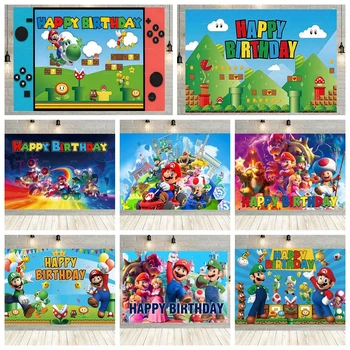 Тематические фоны для игры Super Marios Bros, декор для детского дня рождения, Мультяшная доска, стена, Детский душ, Фон для фотосъемки на заказ