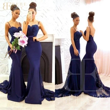 Темно-синие атласные платья для подружек невесты, халат на тонких бретельках, длинные вечерние платья для женщин, свадебные аппликации, элегантные платья Dres